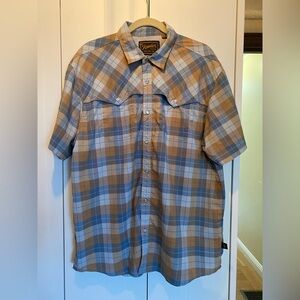 Howler Brothers Men's Short-Sleeve Plaid Pearl Snap Shirt — Blue & Tan